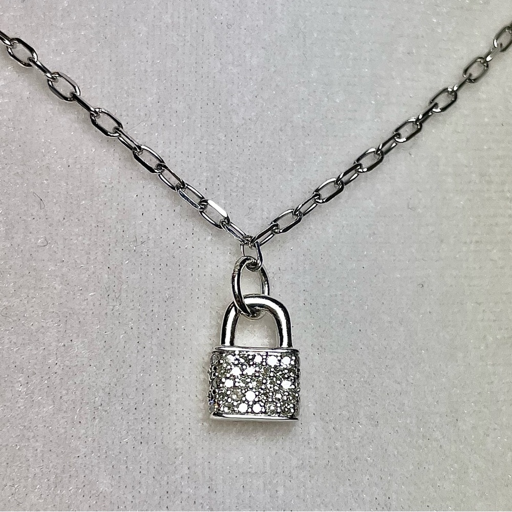AUTHENTIC Diamond Lock Necklace! Rhodium-plated 925 Sterling Silver w/ Appraisal